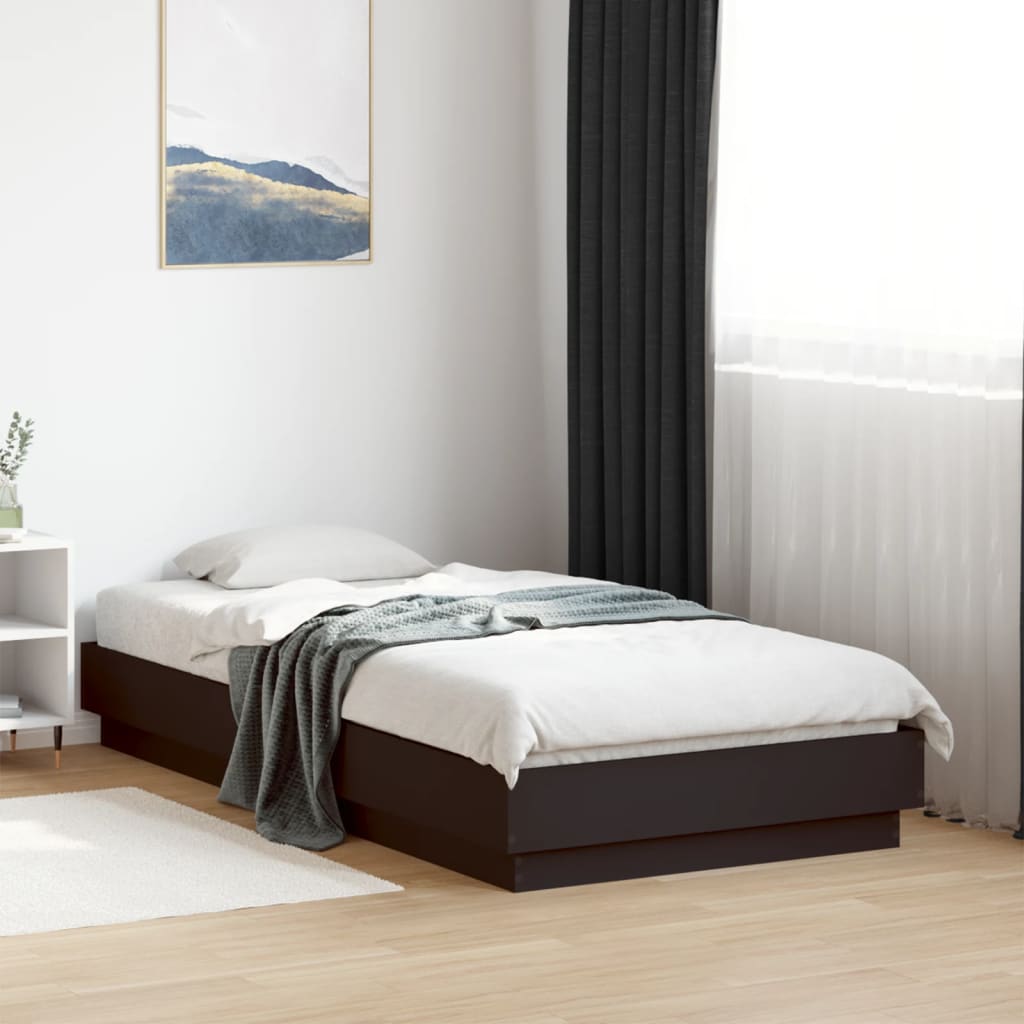 vidaXL gultas rāmis ar LED, melns, 75x190 cm