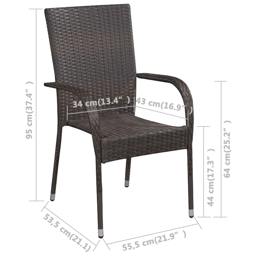 vidaXL dārza krēsli, 6 gab., PE rotangpalma, brūni