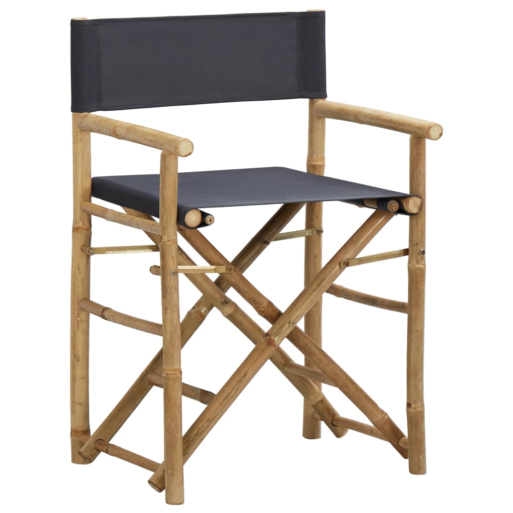 vidaXL režisora krēsli, 2 gab., saliekami, bambuss, pelēks audums