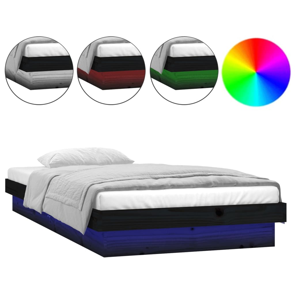 vidaXL gultas rāmis, LED, melns, 100x200 cm, masīvkoks