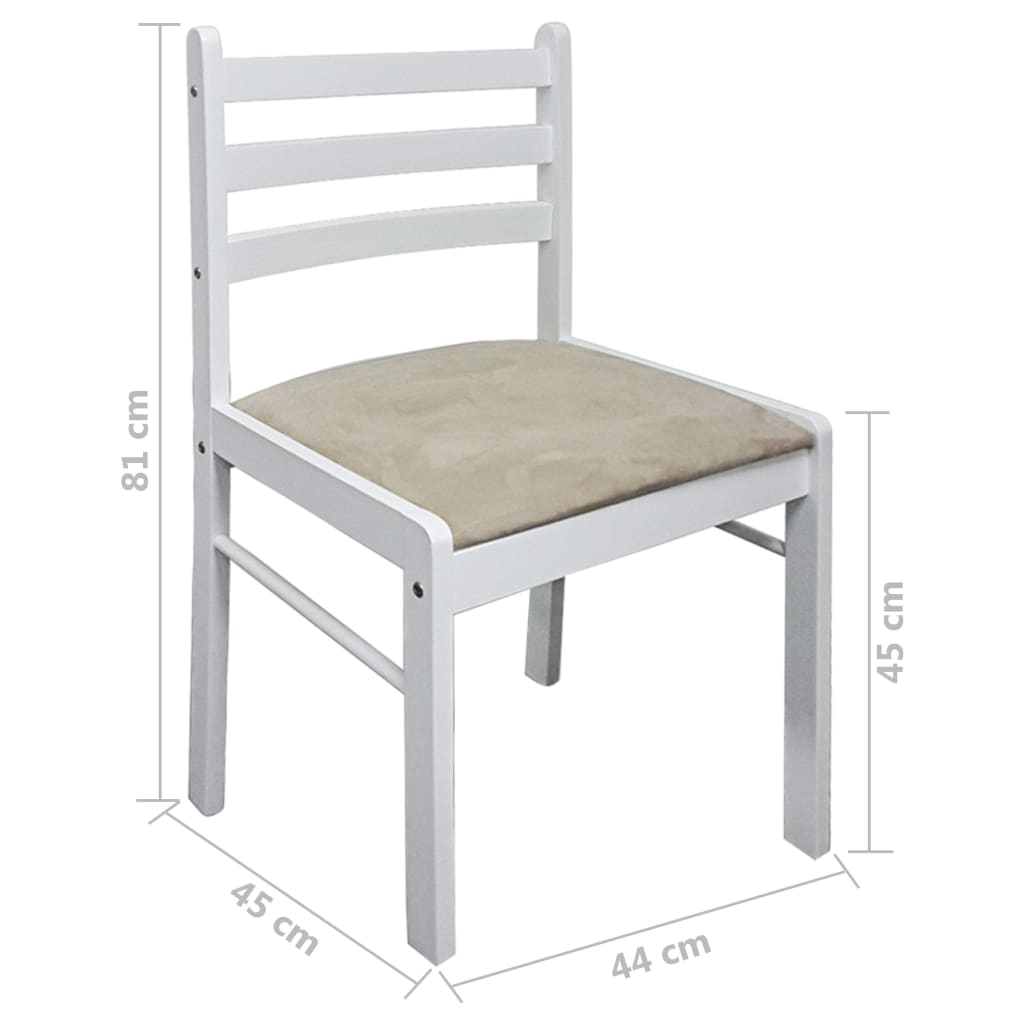 vidaXL virtuves krēsli, 2 gab., balts, masīvs gumijkoks un samts