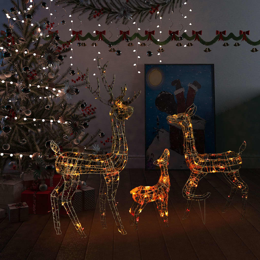 vidaXL akrila ziemeļbriežu Ziemassvētku dekorācija, 300 krāsainas LED