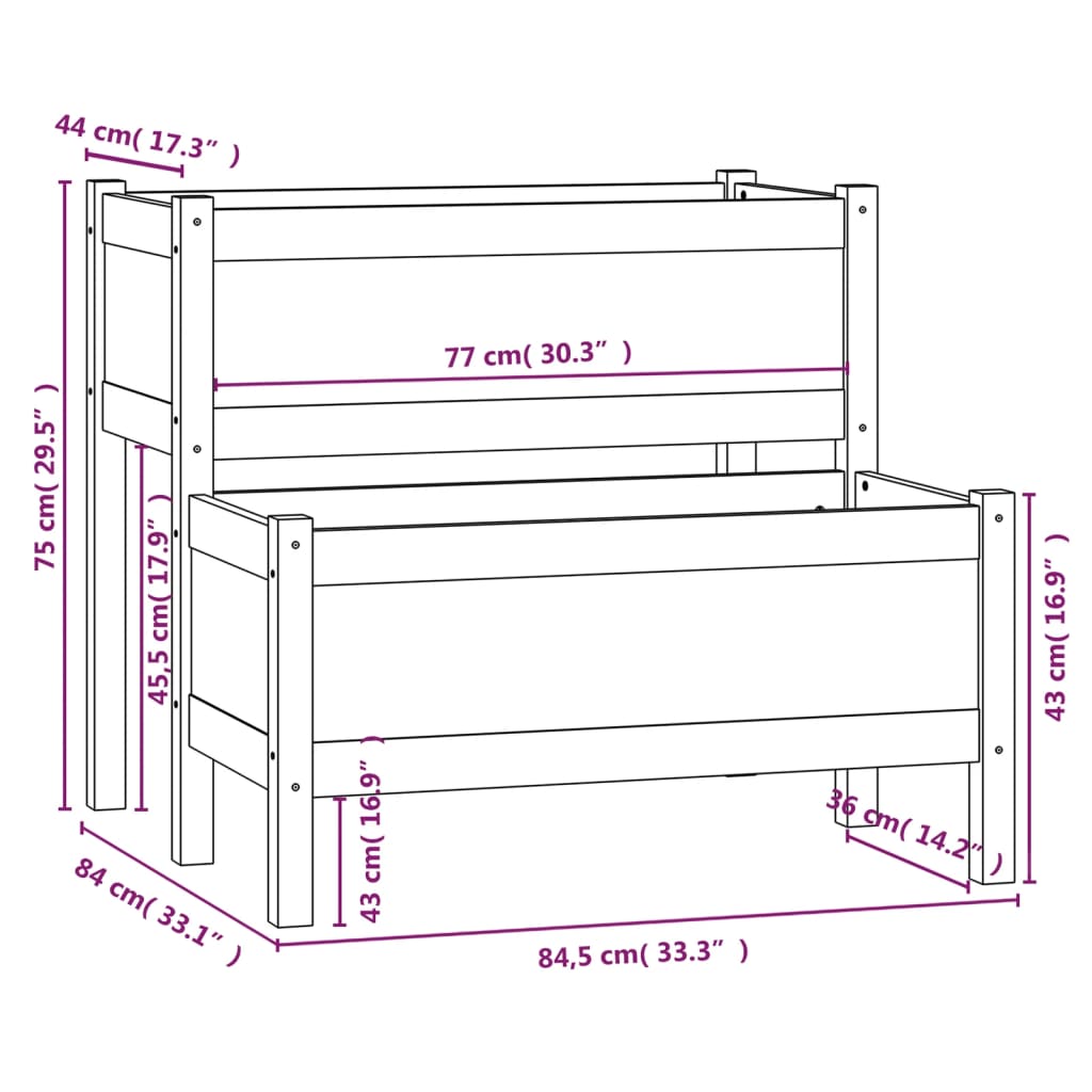 vidaXL puķu kaste, medus brūna, 84,5x84x75 cm, priedes masīvkoks