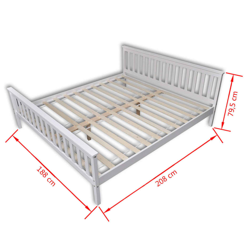 vidaXL gulta, 180x200 cm, balta, priedes masīvkoks