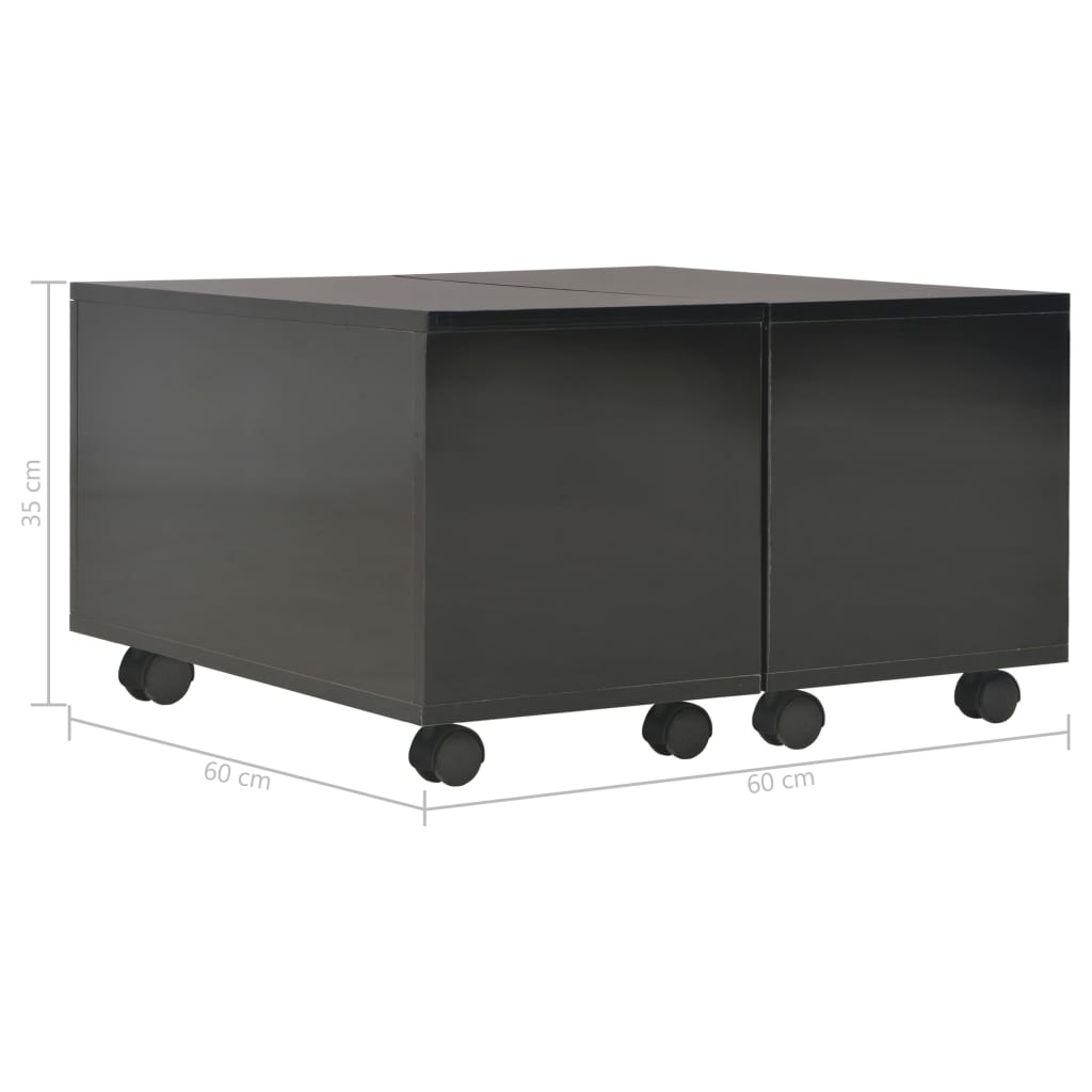 vidaXL kafijas galdiņš, 60x60x35 cm, spīdīgi melns, skaidu plāksne