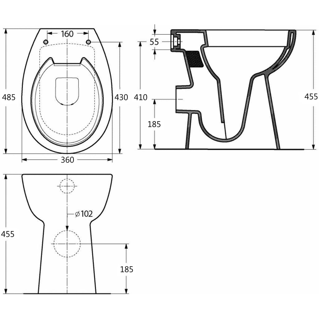 vidaXL tualetes pods, ar lēnās aizvēršanās funkciju, balta keramika
