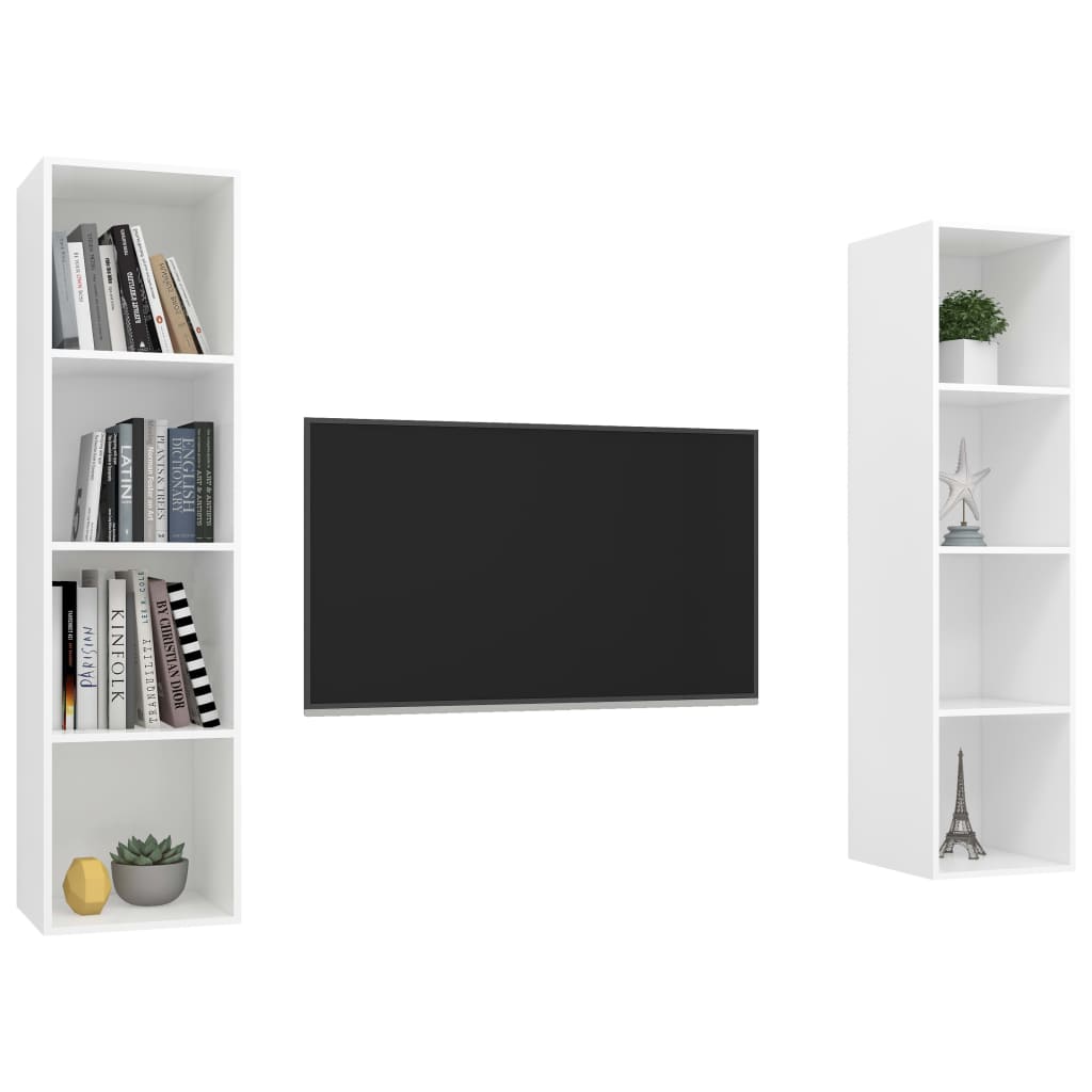 vidaXL sienas TV plaukti, 2 gab., balti, skaidu plāksne