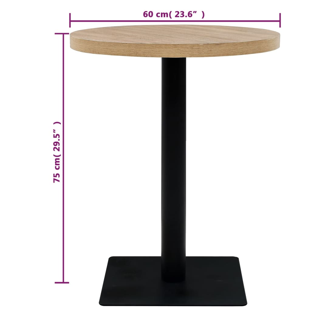 vidaXL bistro galds, 60x75 cm, apaļš, MDF, tērauds, ozolkoka krāsā
