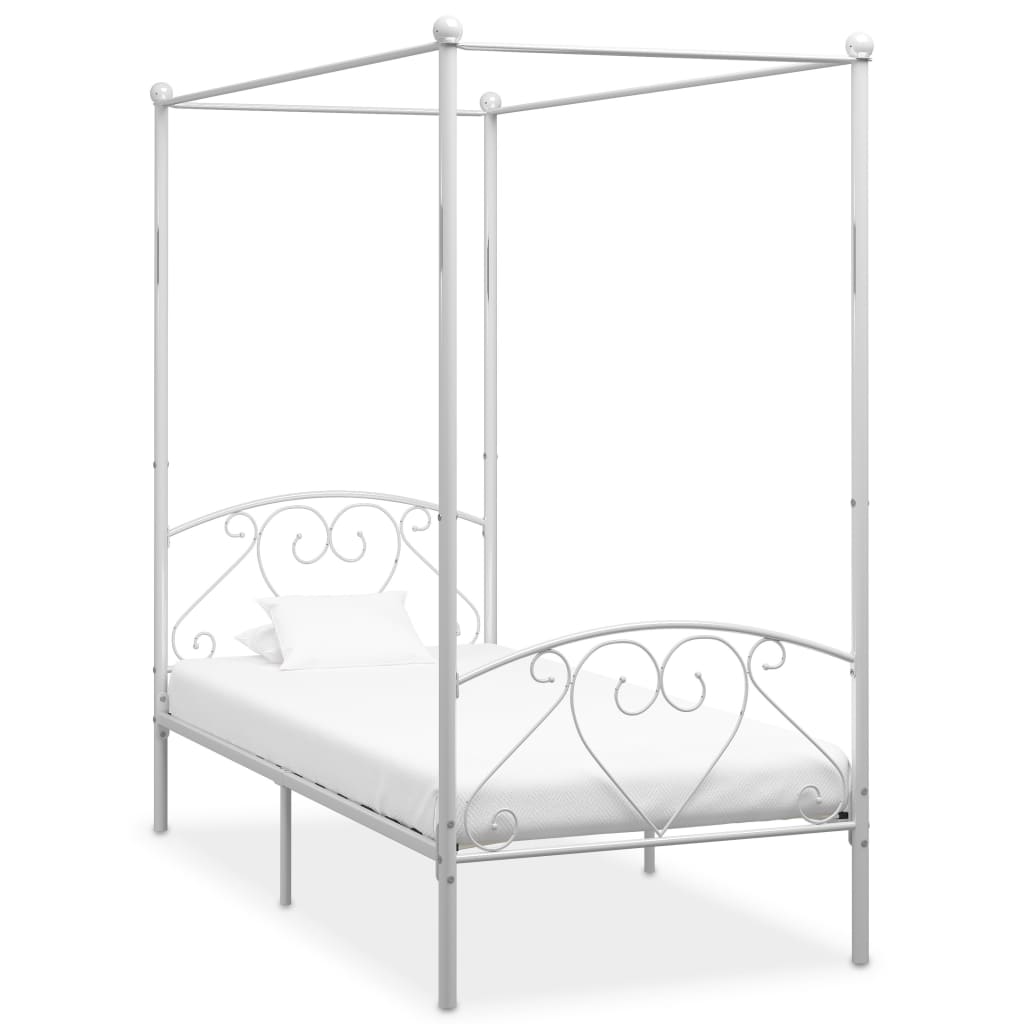 vidaXL gultas rāmis ar nojumi, balts, 120x200 cm, metāls