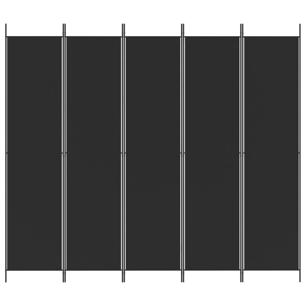 vidaXL 5-paneļu istabas aizslietnis, 250x220 cm, melns audums