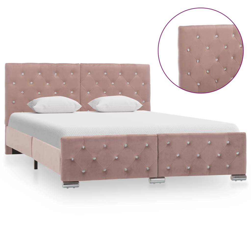 vidaXL gultas rāmis, rozā samts, 140x200 cm