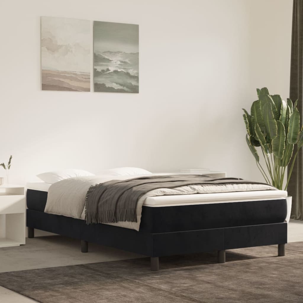 vidaXL atsperu gulta ar matraci, melna samts, 120x200 cm