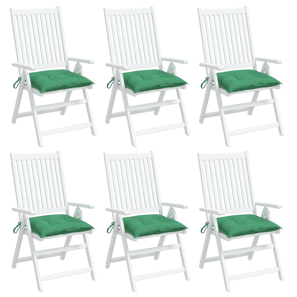 vidaXL dārza krēslu spilveni, 6 gab., zaļi, 40x40x7 cm, audums