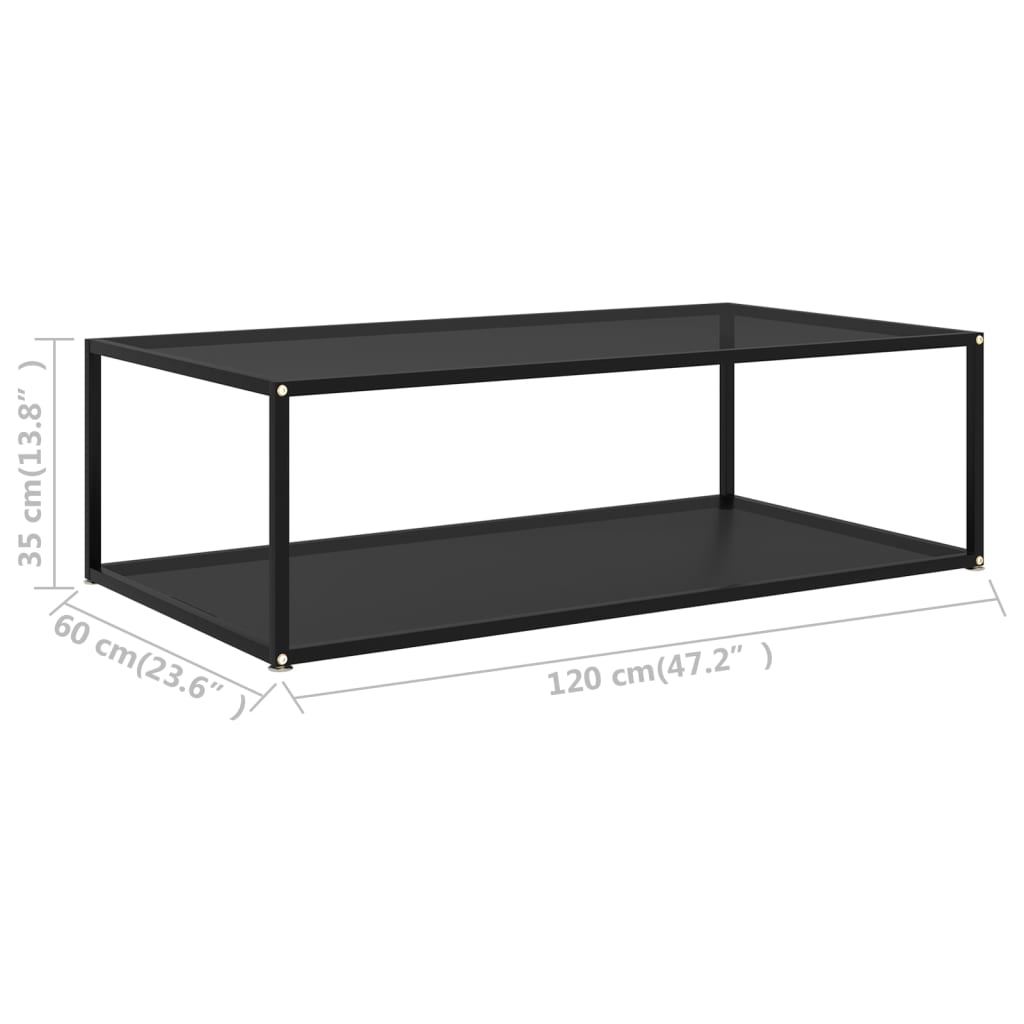 vidaXL kafijas galdiņš, melns, 120x60x35 cm, rūdīts stikls