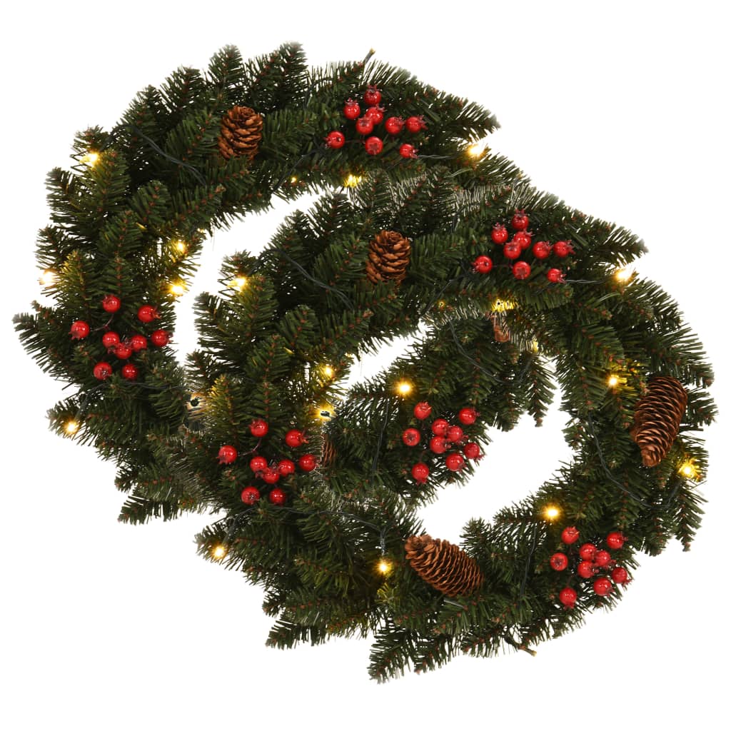 vidaXL Ziemassvētku vainagi ar dekoriem, 2 gab., 45 cm, zaļi