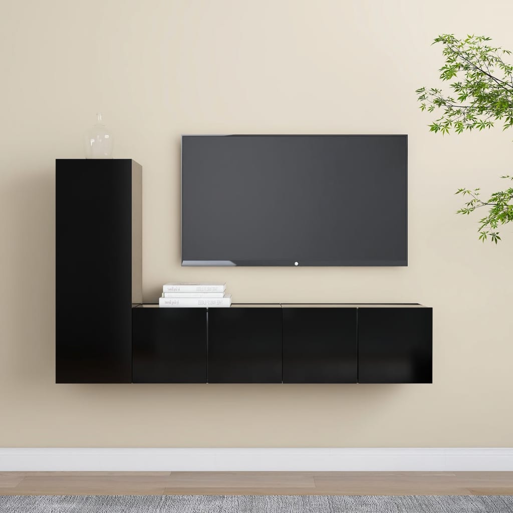 vidaXL 3-daļīgs TV plauktu komplekts, melns, skaidu plāksne