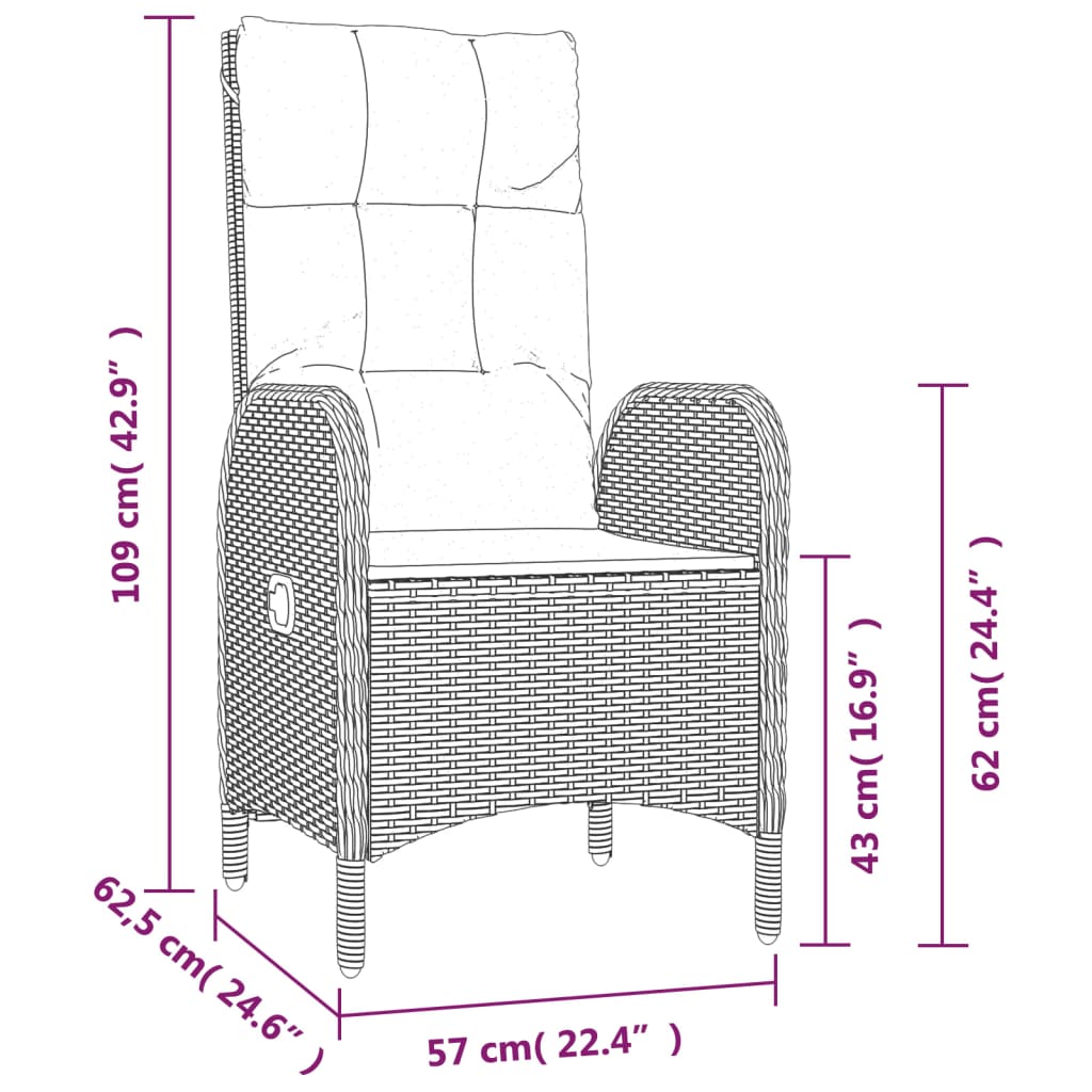 vidaXL 3-daļīgs virtuves mēbeles ar spilveniem, pelēka PE rotangpalma