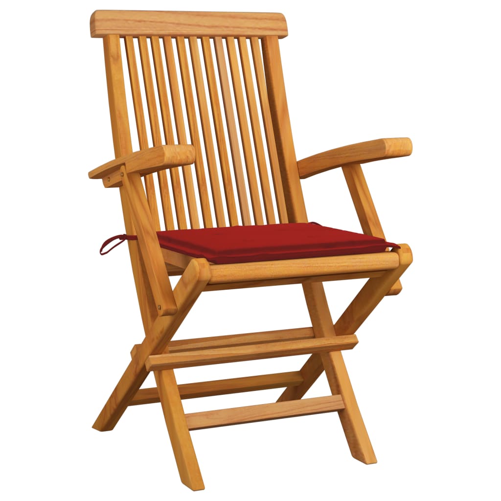 vidaXL dārza krēsli, sarkani matrači, 6 gab., masīvs tīkkoks