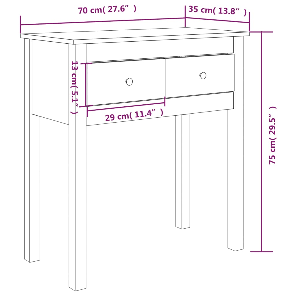 vidaXL konsoles galdiņš, 70x35x75 cm, priedes masīvkoks