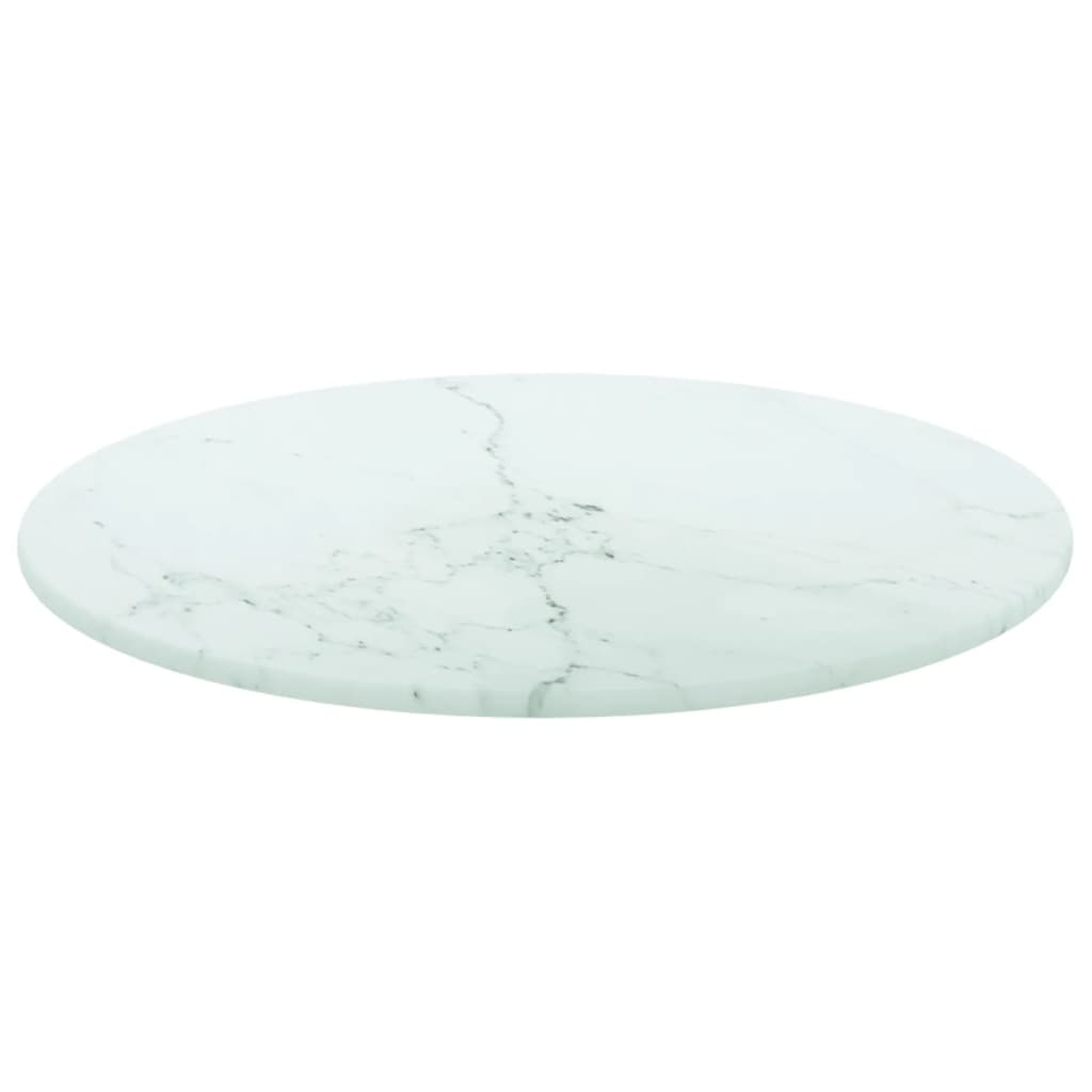 vidaXL galda virsma, balta, Ø30x0,8 cm, stikls ar marmora dizainu