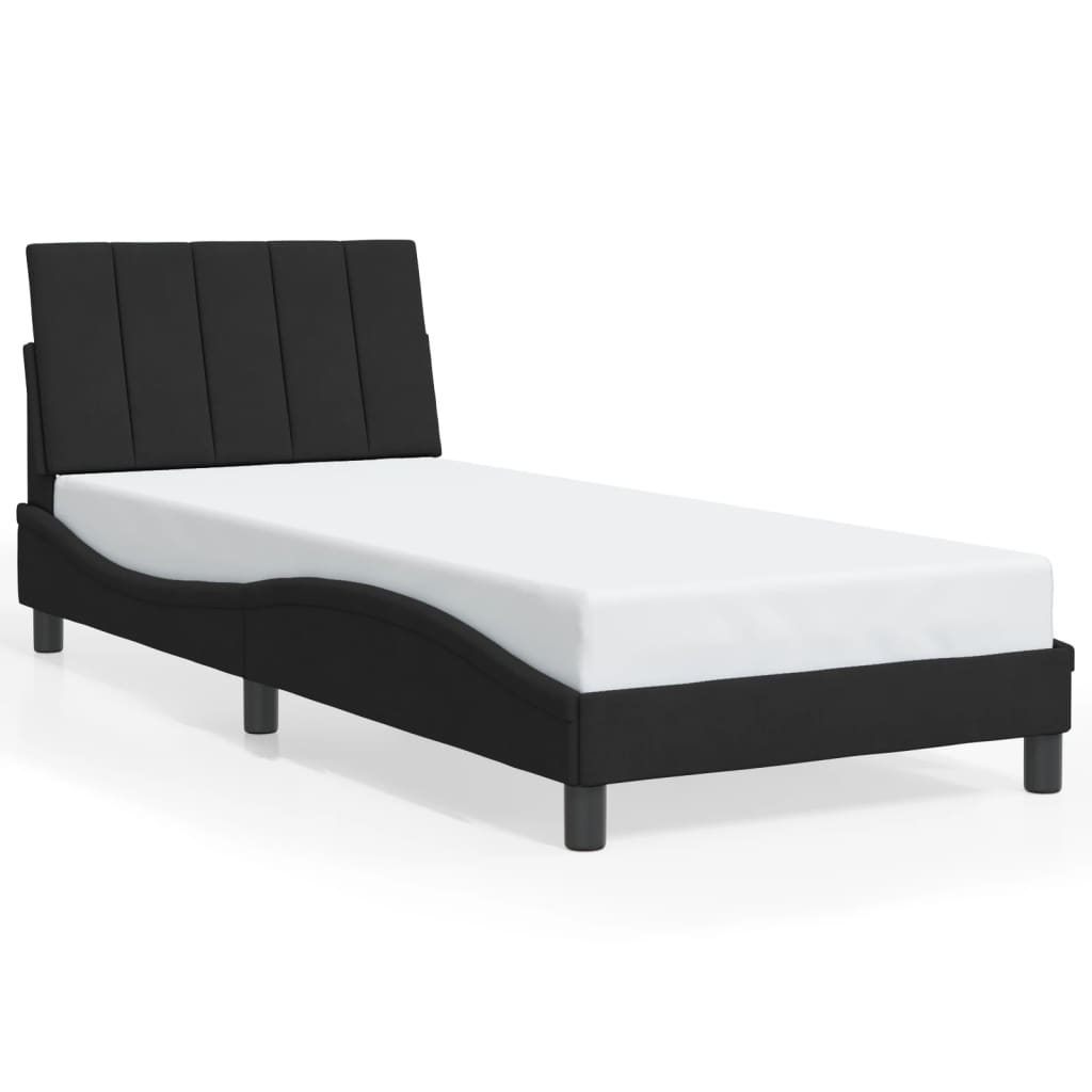 vidaXL gultas rāmis ar LED, melns, 90x200 cm, samts