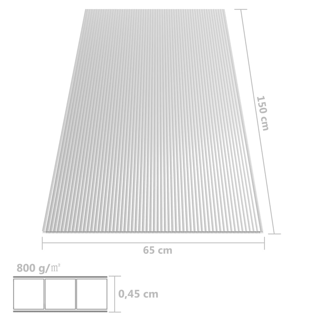 vidaXL polikarbonāta loksnes, 5 gab., 4,5 mm, 150x65 cm
