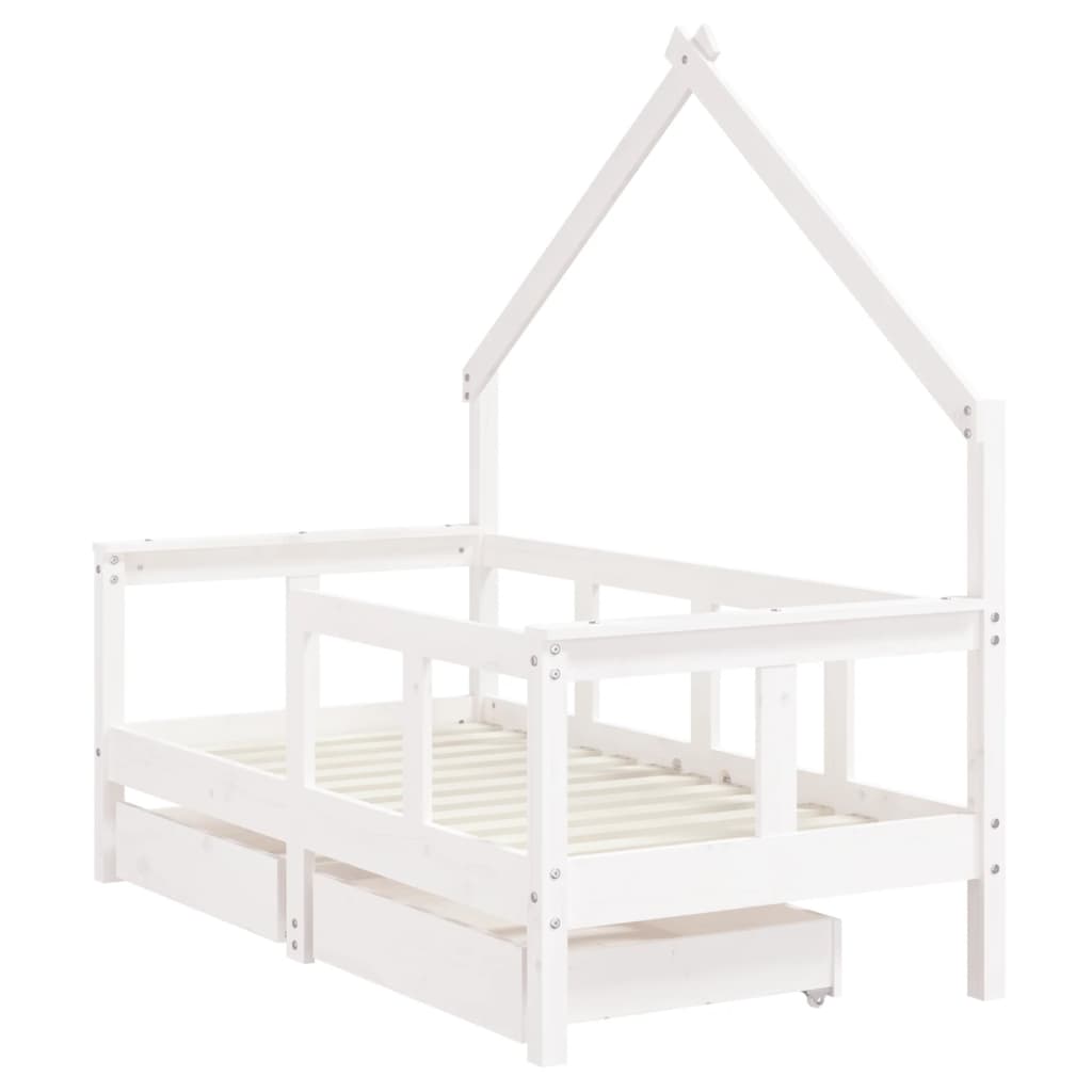vidaXL bērnu gultas rāmis ar atvilktnēm, 70x140 cm, priedes masīvkoks