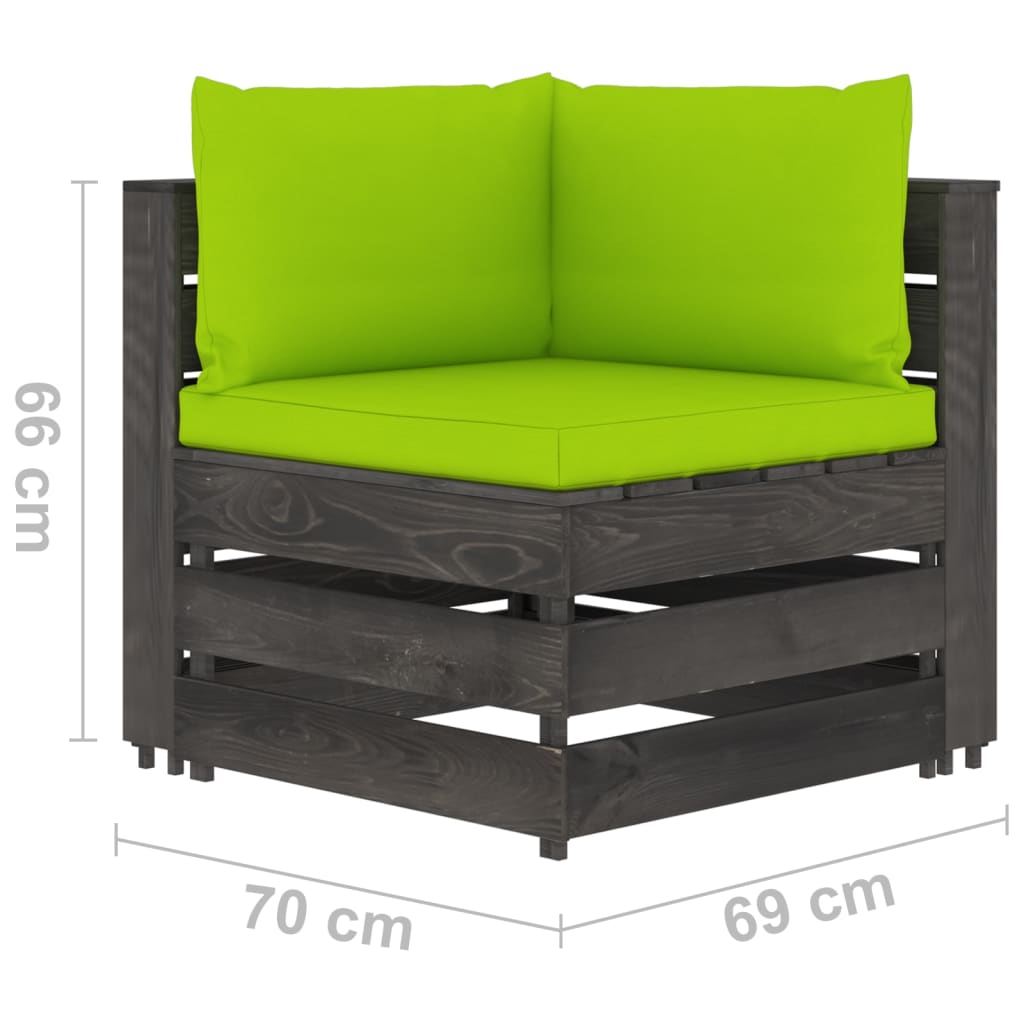 vidaXL trīsvietīgs dārza dīvāns ar matračiem, pelēks, impregnēts koks