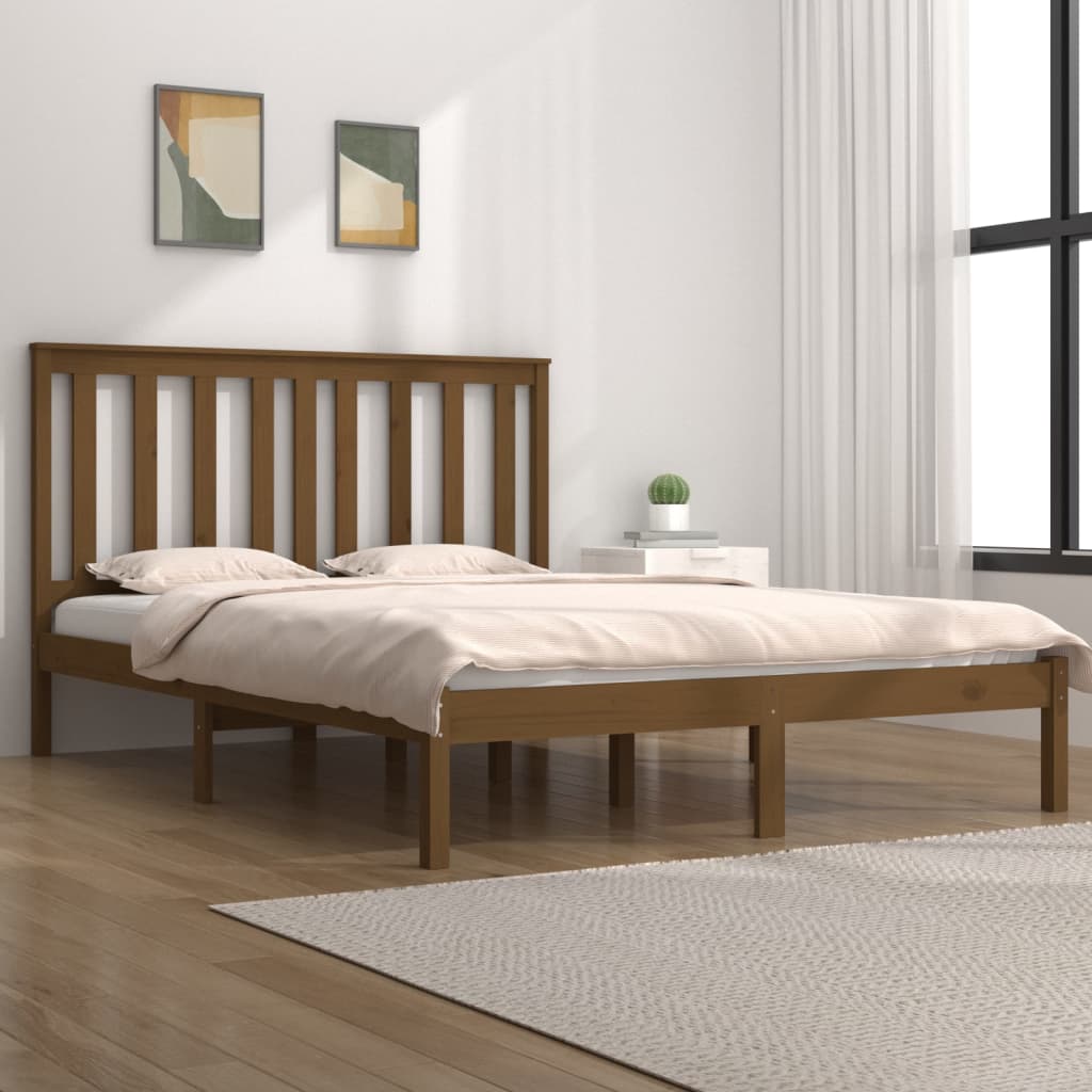vidaXL gultas rāmis, brūns, priedes masīvkoks, 120x190 cm, divvietīgs
