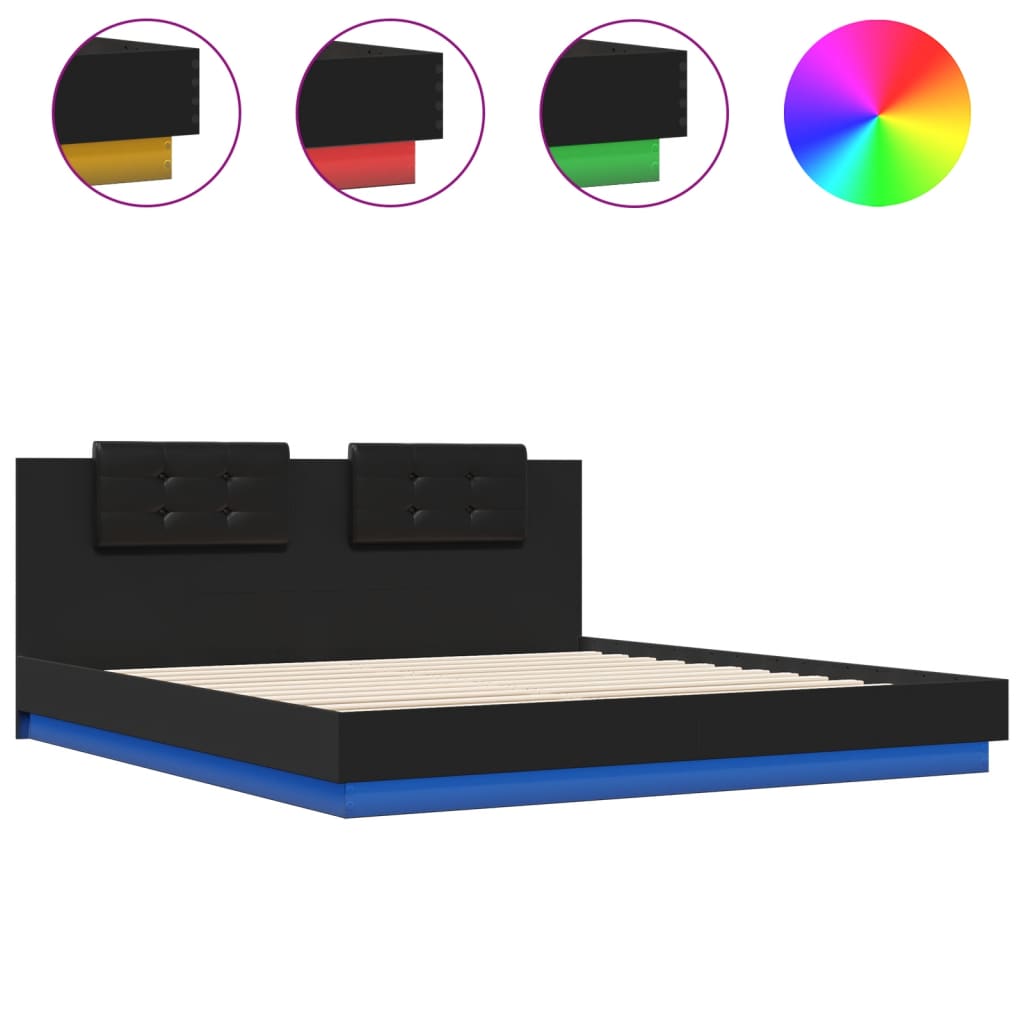 vidaXL gultas rāmis ar galvgali un LED, melns, 160x200 cm