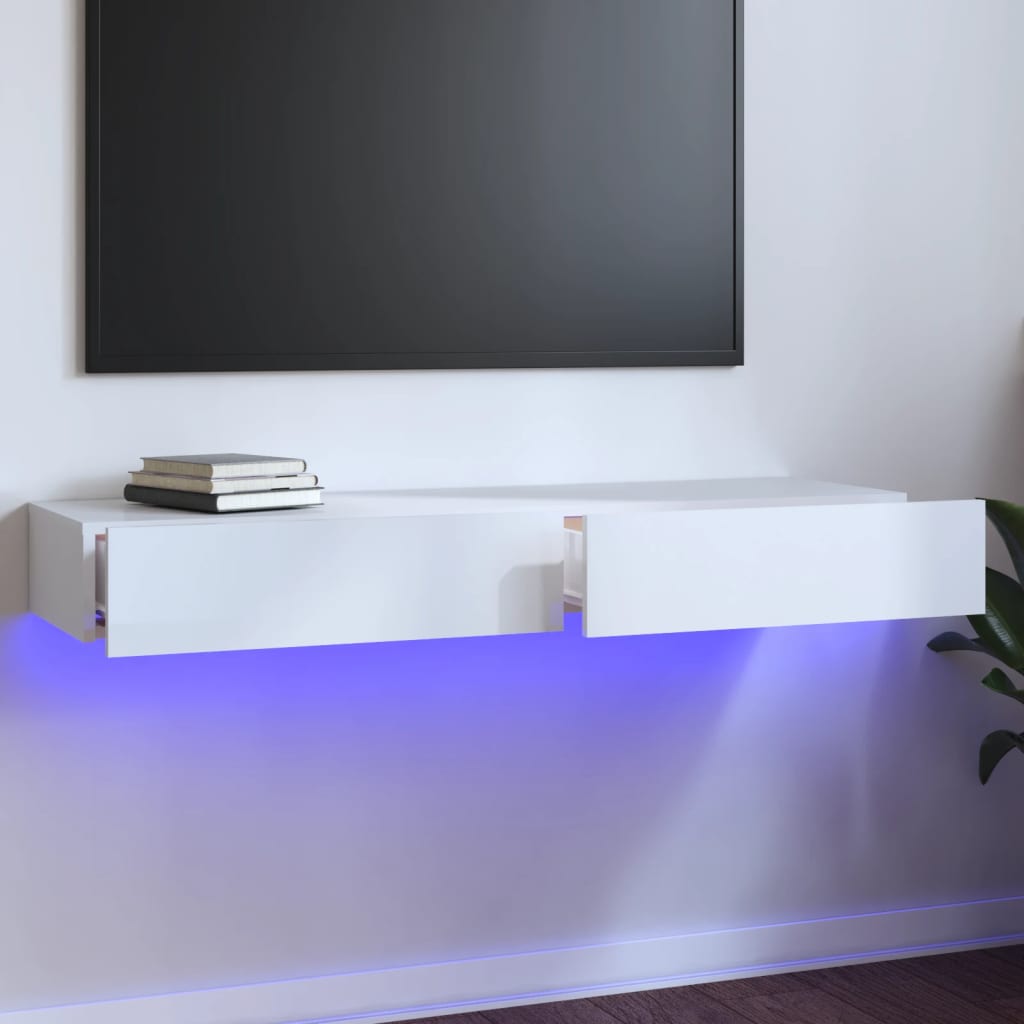 vidaXL TV skapītis ar LED apgaismojumu, spīdīgi balts, 120x35x15,5 cm