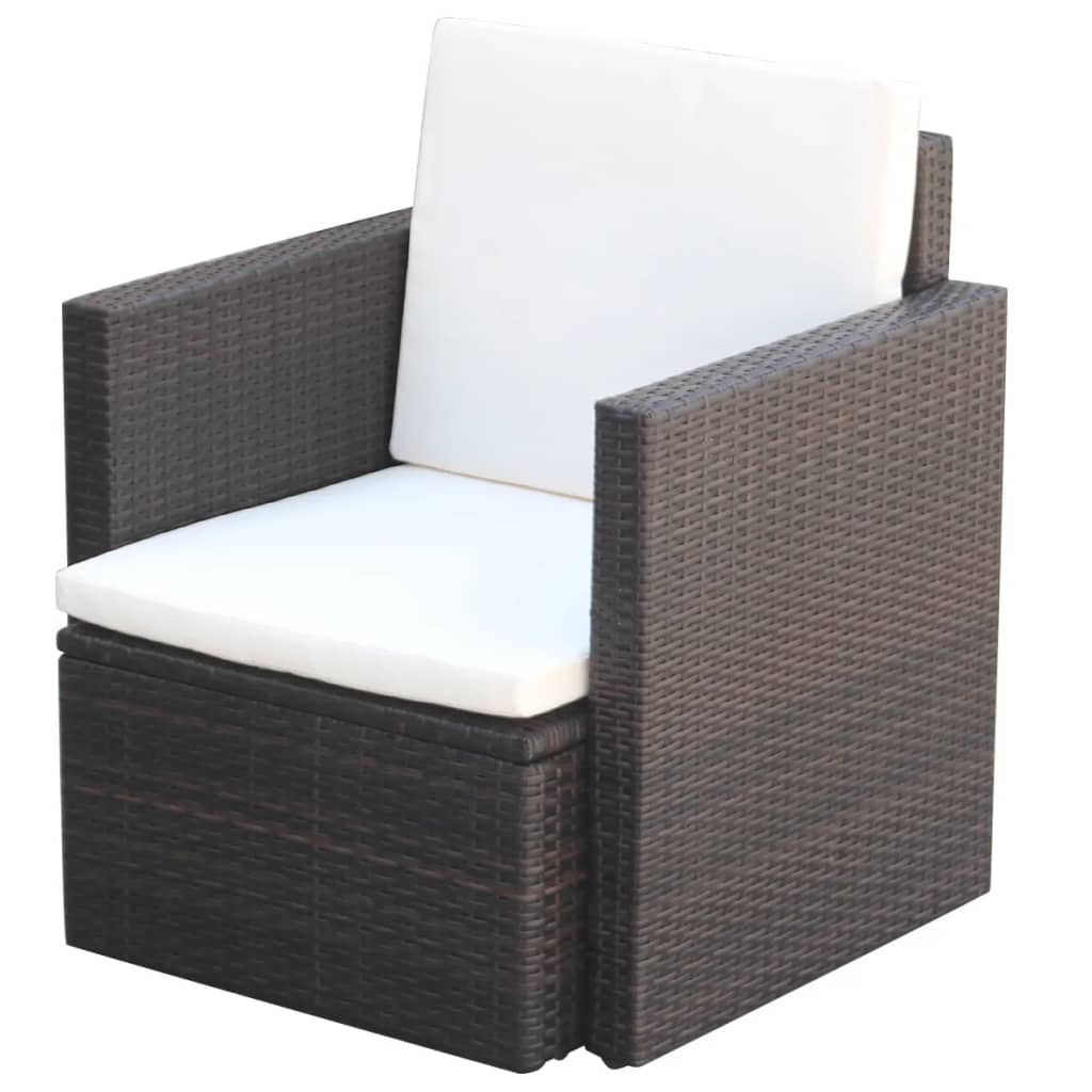 vidaXL dārza krēsls ar matraci un spilvenu, PE rotangpalma, brūns