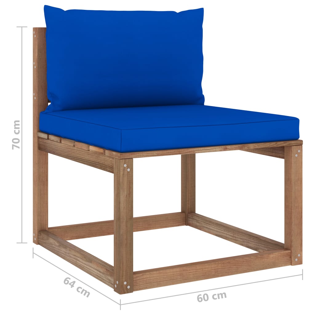 vidaXL vidējais dārza palešu dīvāns ar ziliem matračiem