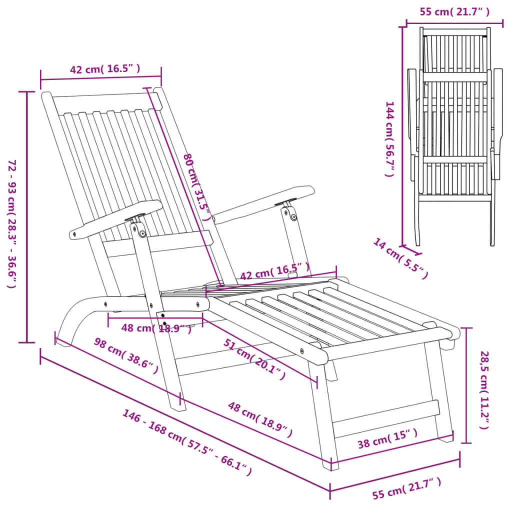 vidaXL pludmales krēsls ar kāju balstu, akācijas masīvkoks