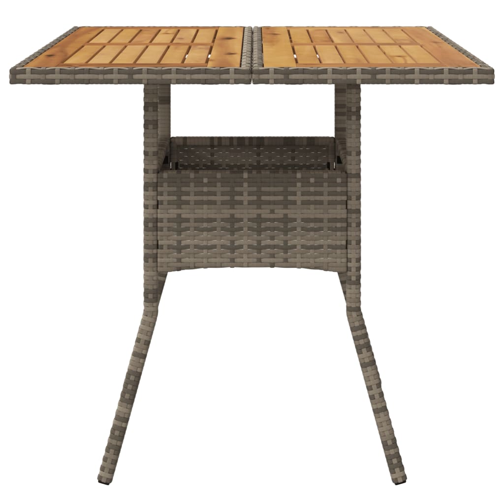 vidaXL dārza galds ar akācijas virsmu, pelēks, 80x80x75 cm, PE pinums