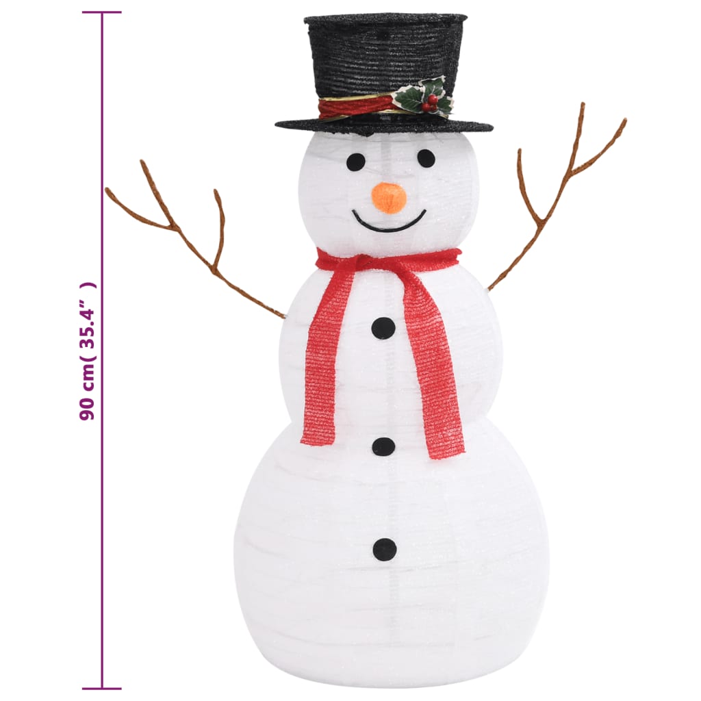 vidaXL dekoratīva Ziemassvētku sniegavīra figūra ar LED, audums, 90 cm
