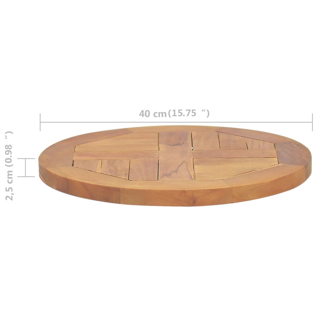vidaXL galda virsma, 2,5 cm, 40 cm, apaļa, masīvs tīkkoks