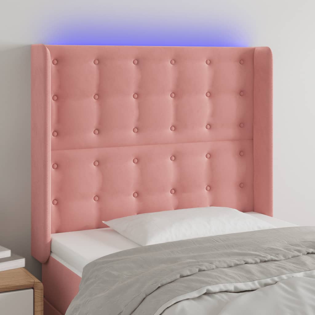 vidaXL gultas galvgalis ar LED, 83x16x118/128 cm, rozā samts