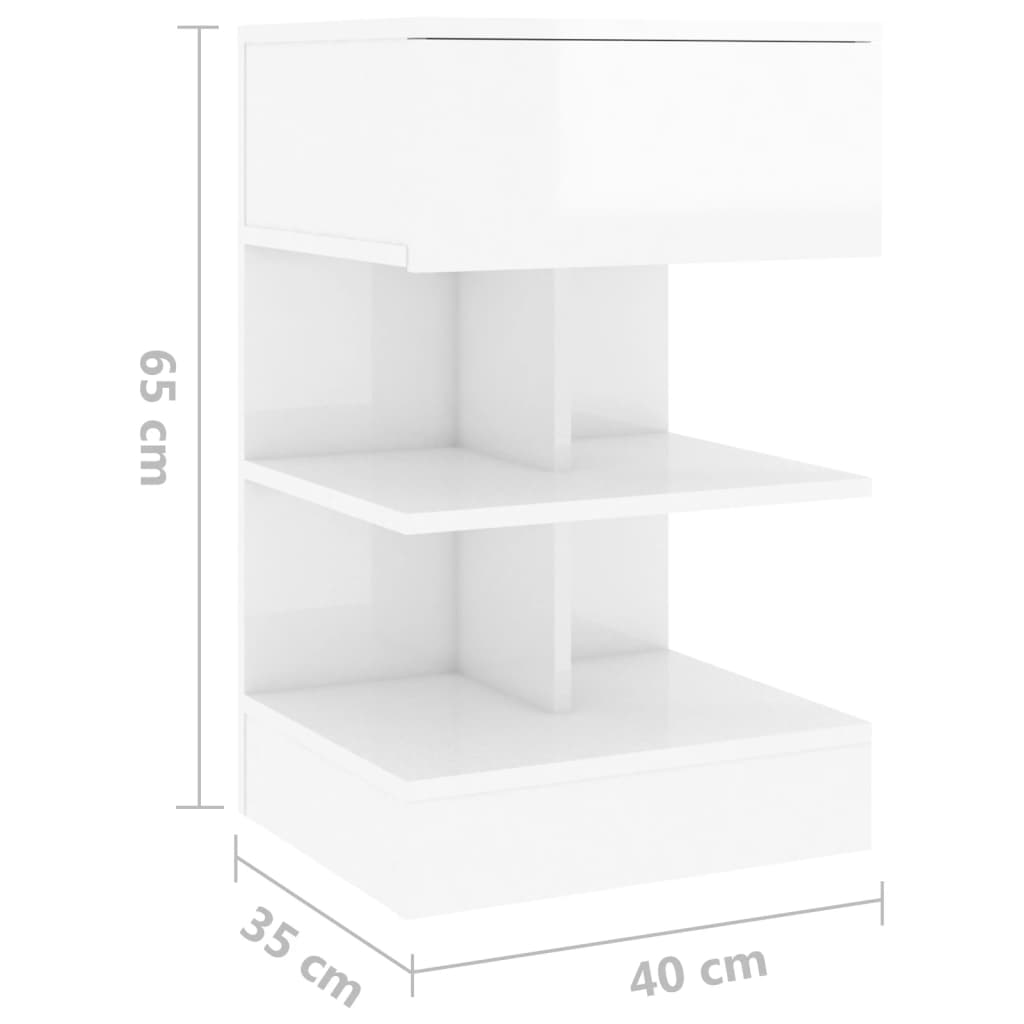 vidaXL naktsskapīši, 2 gab., 40x35x65 cm, balti, skaidu plāksne