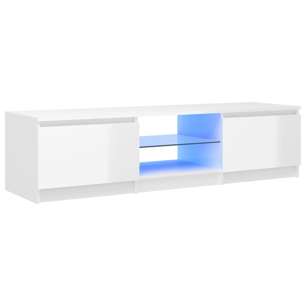 vidaXL TV plaukts ar LED lampiņām, 140x40x35,5 cm, spīdīgi balts