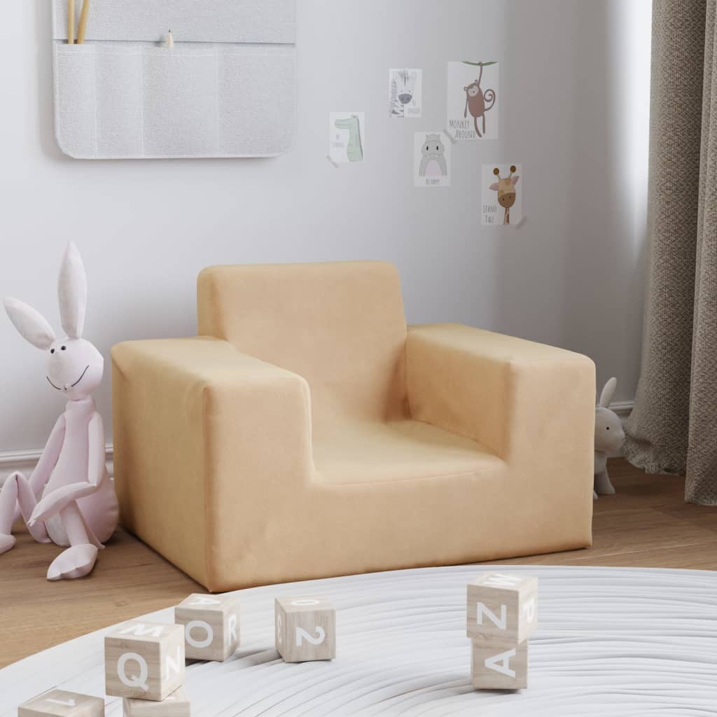 vidaXL bērnu dīvāns, krēmkrāsas, mīksts plīšs
