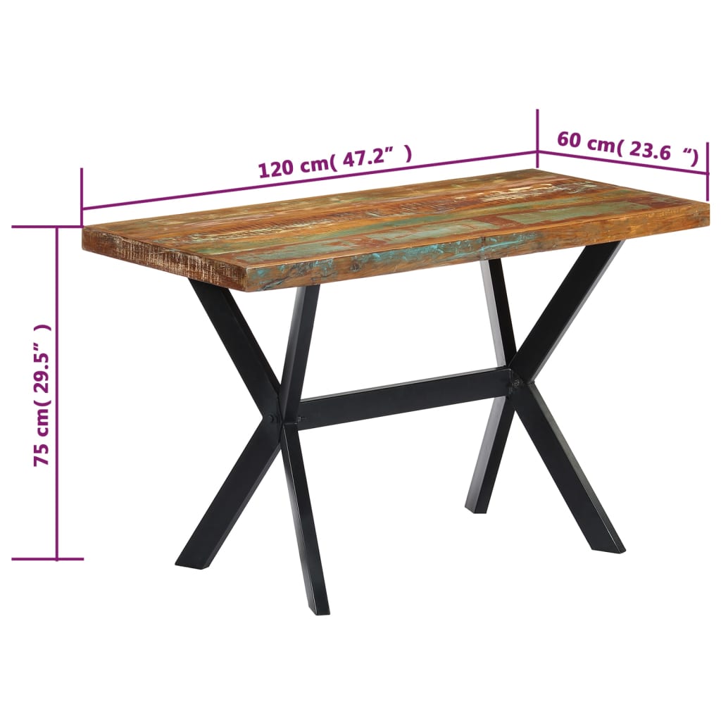 vidaXL virtuves galds, 120x60x75 cm, pārstrādāts masīvkoks
