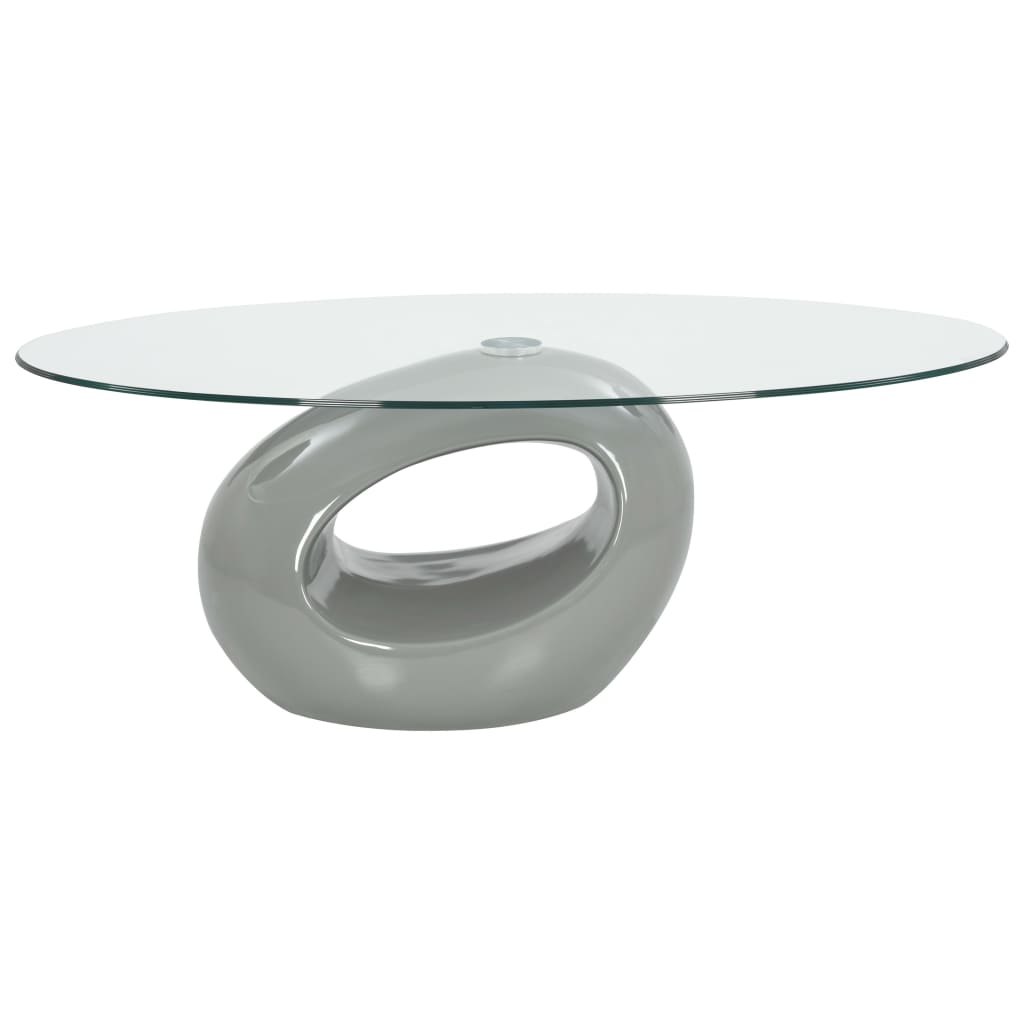 vidaXL kafijas galdiņš ar ovālas formas stikla virsmu, spīdīgi pelēks