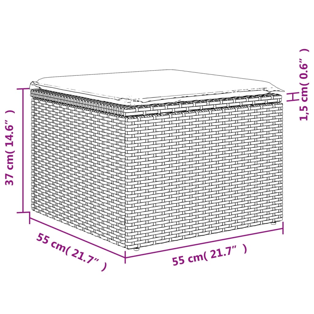 vidaXL dārza soliņš ar matraci, pelēka PE rotangpalma, 55x55x37 cm