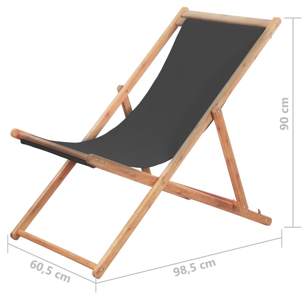 vidaXL salokāms pludmales krēsls, pelēks audums, koka rāmis