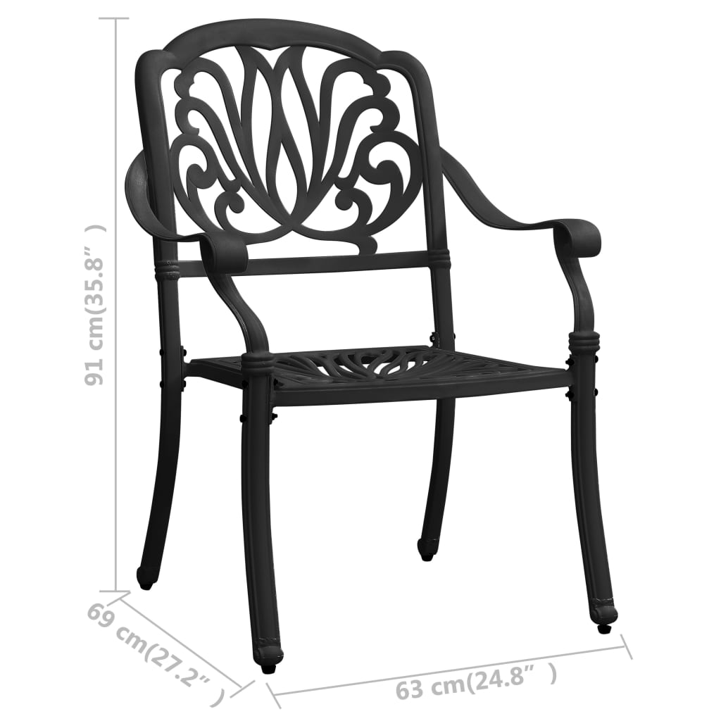 vidaXL dārza krēsli, 2 gab., liets alumīnijs, melni