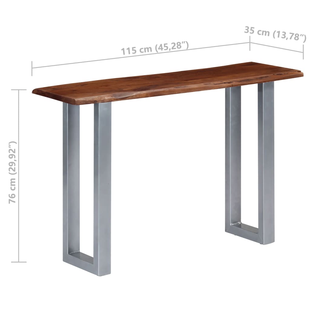 vidaXL konsoles galdiņš, 115x35x76 cm, akācijas masīvkoks un dzelzs