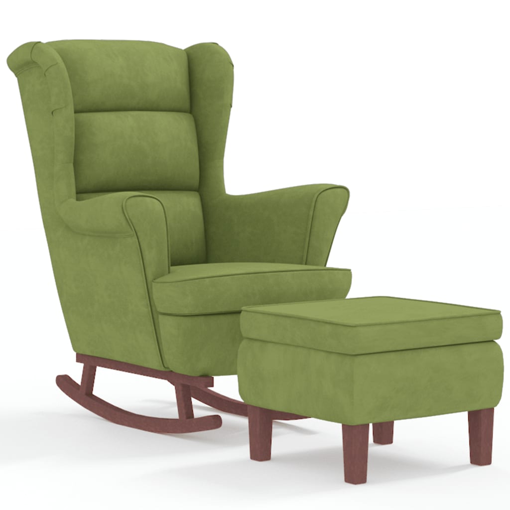 vidaXL šūpuļkrēsls ar kājsoliņu, koka kājas, gaiši zaļš samts