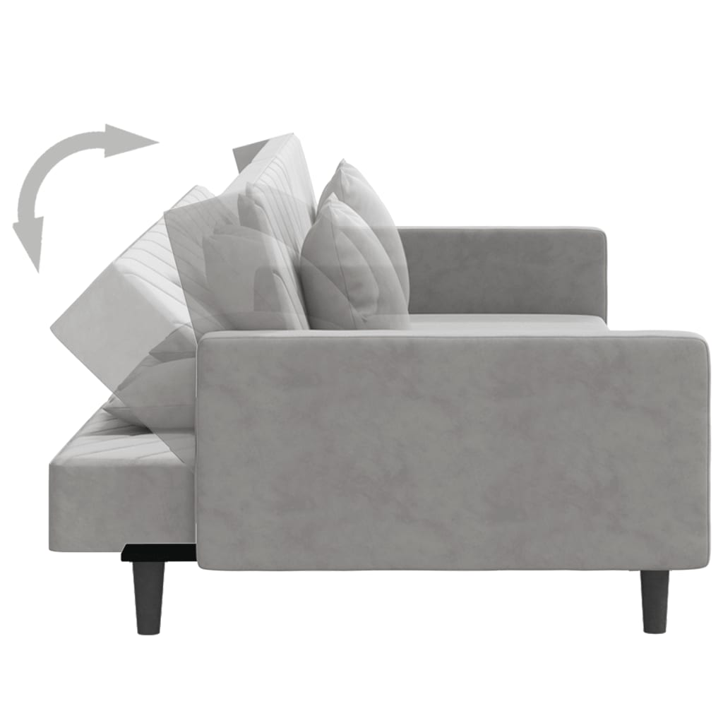 vidaXL 2-vietīga dīvāngulta ar diviem spilveniem, gaiši pelēks samts