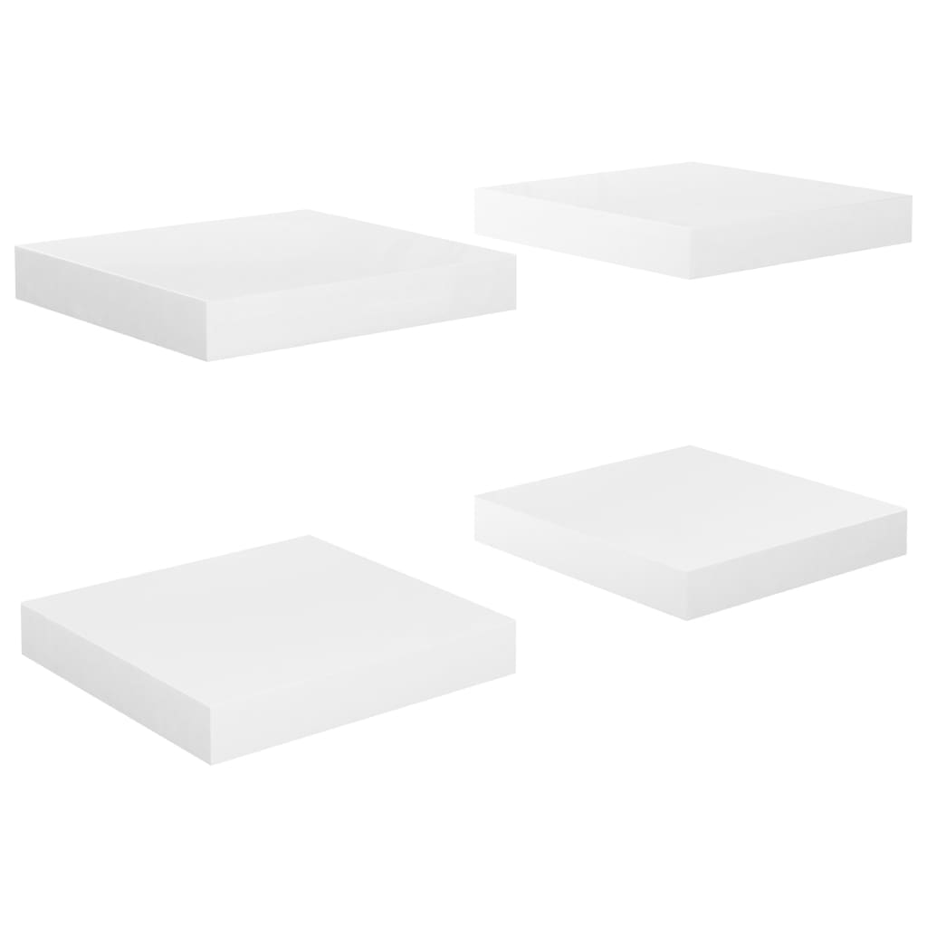 vidaXL sienas plaukti, 4 gab., spīdīgi balti, 23x23,5x3,8 cm, MDF